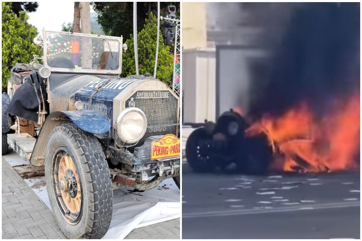 La plus vieille voiture du rallye Pékin-Paris a pris feu en déplaçant de Bakou à la Géorgie -PHOTO 