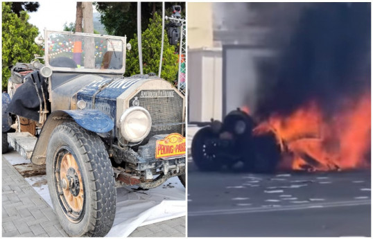La plus vieille voiture du rallye Pékin-Paris a pris feu en déplaçant de Bakou à la Géorgie -PHOTO 