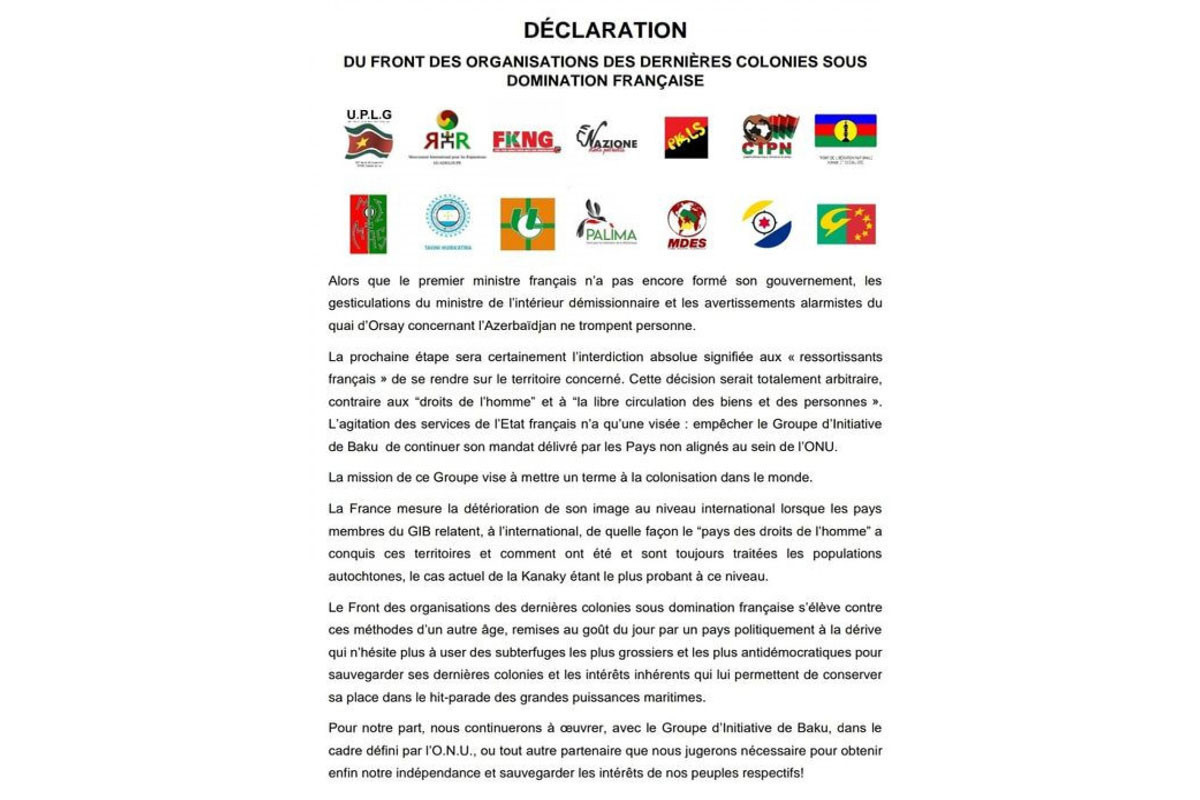 Le Front des organisations des dernières colonies françaises publie une déclaration en réponse à l