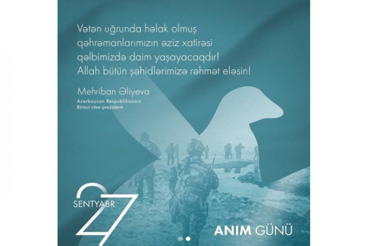 Mehriban Aliyeva partage une publication liée à la Journée de commémoration du 27 septembre