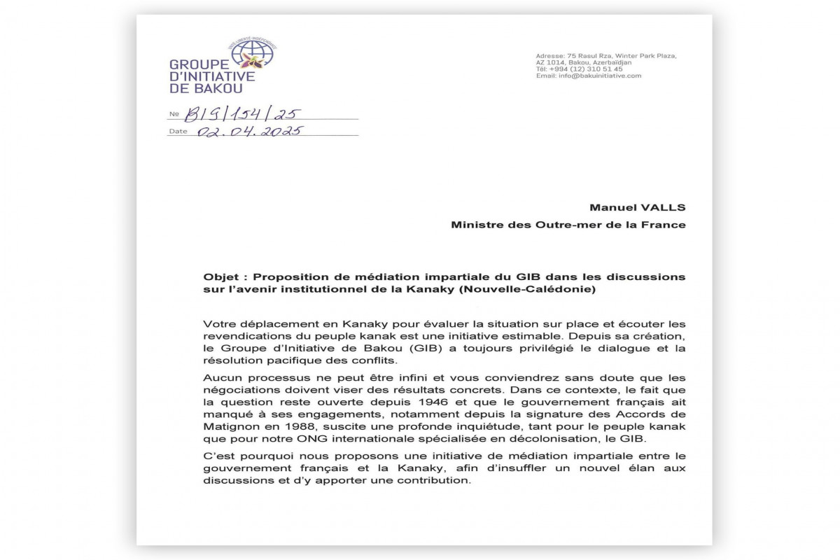 Le Groupe d'Initiative de Bakou envoie une lettre à Manuel Valls