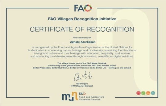 Le village d’Aghali à Zangilan a été inclus dans le « Réseau des villages modèles » de la FAO
