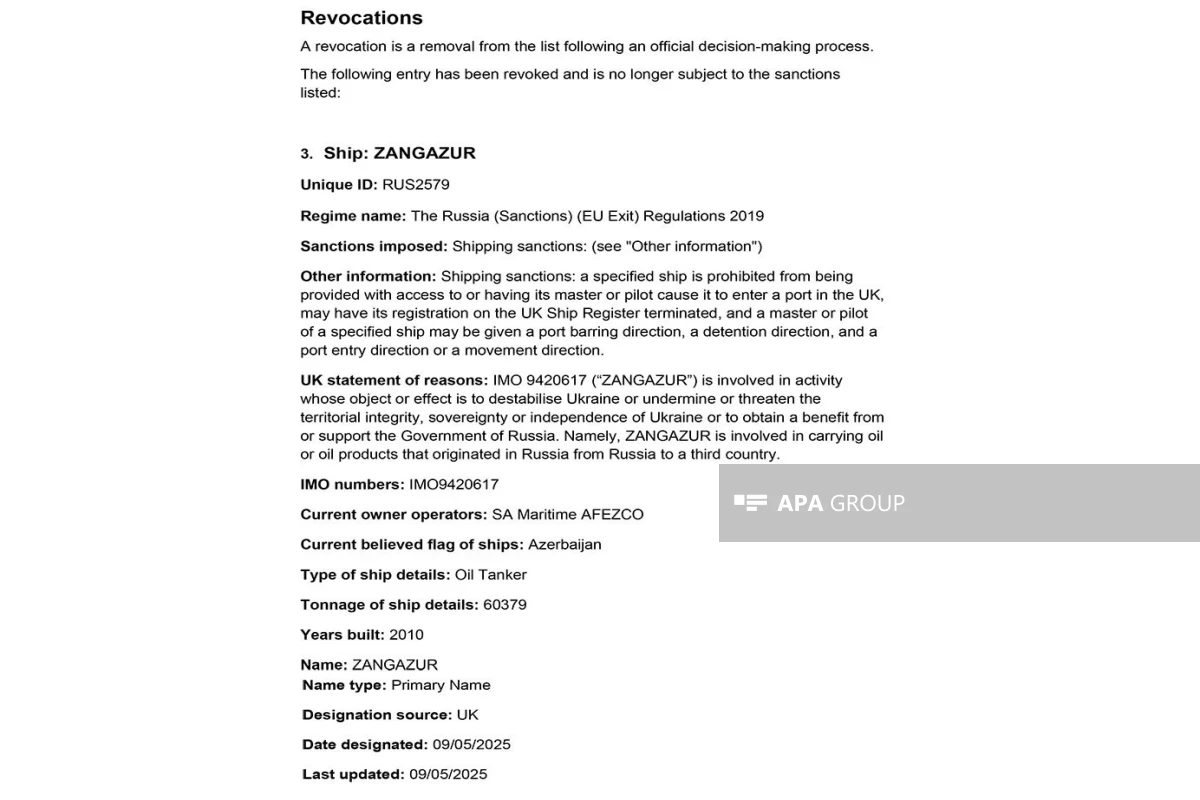 Le Royaume-Uni retire le navire azerbaïdjanais « Zanguezour » de sa liste de sanctions – EXCLUSIF – PHOTO 